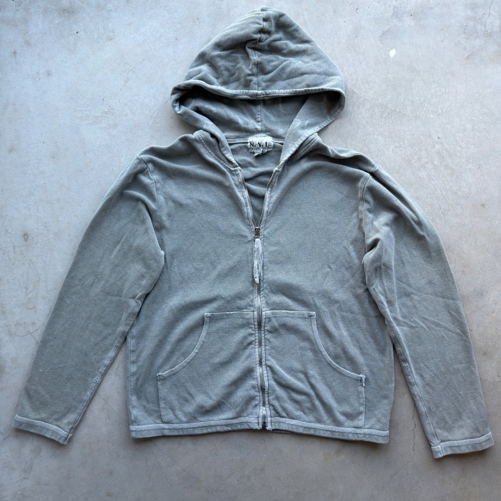 Vintage NYL New York Laundry Waffle Knit Zip Up Hoodie Sage Green Y2K Medium